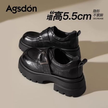 奥古狮登厚底乐福鞋女款2026新款春季通勤单鞋英伦风黑色小皮鞋子