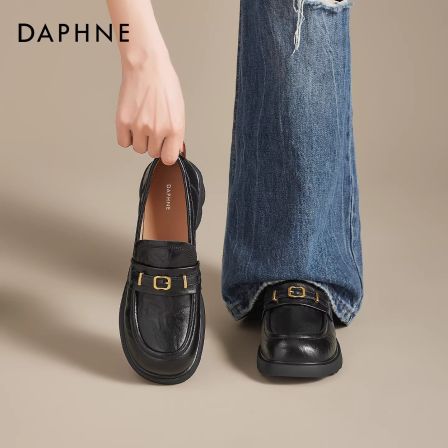 达芙妮黑色乐福鞋女2026新款春季英伦风小皮鞋增高厚底通勤单鞋子