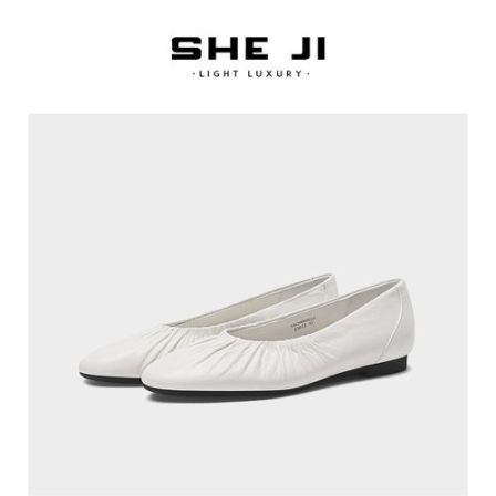 SHEJI奢季 细摔油蜡羊皮里外全羊皮浅口褶皱芭蕾舞平底单鞋