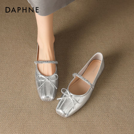 达芙妮银色玛丽珍鞋女2026新款春季法式气质仙女浅口舒适软底单鞋