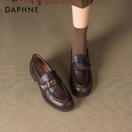 达芙妮棕色乐福鞋女2026新款春季职场上班通勤一脚蹬单鞋小皮鞋子