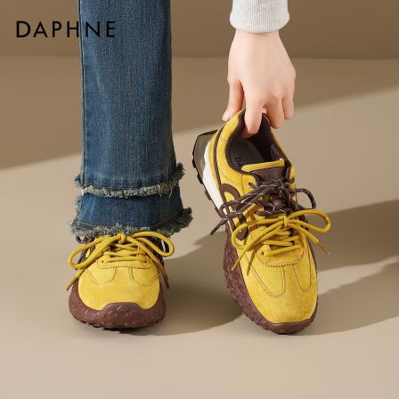 达芙妮厚底德训鞋女2025新款冬季百搭黄色运动增高休闲软底阿甘鞋
