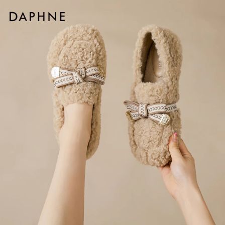 达芙妮毛毛鞋女2025秋冬新款毛茸茸棉拖鞋懒人一脚蹬加绒保暖棉鞋