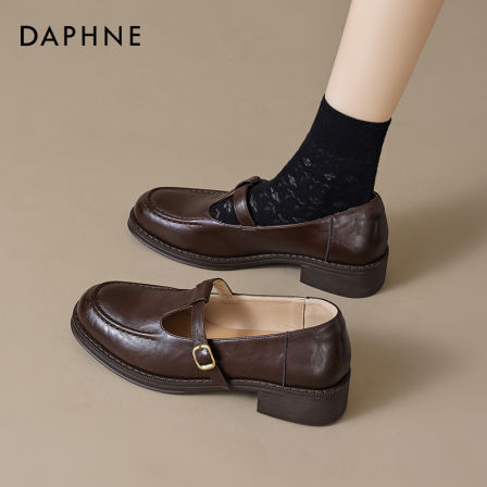 达芙妮棕色乐福鞋女2026春季新款复古粗跟小皮鞋百搭玛丽珍单鞋子