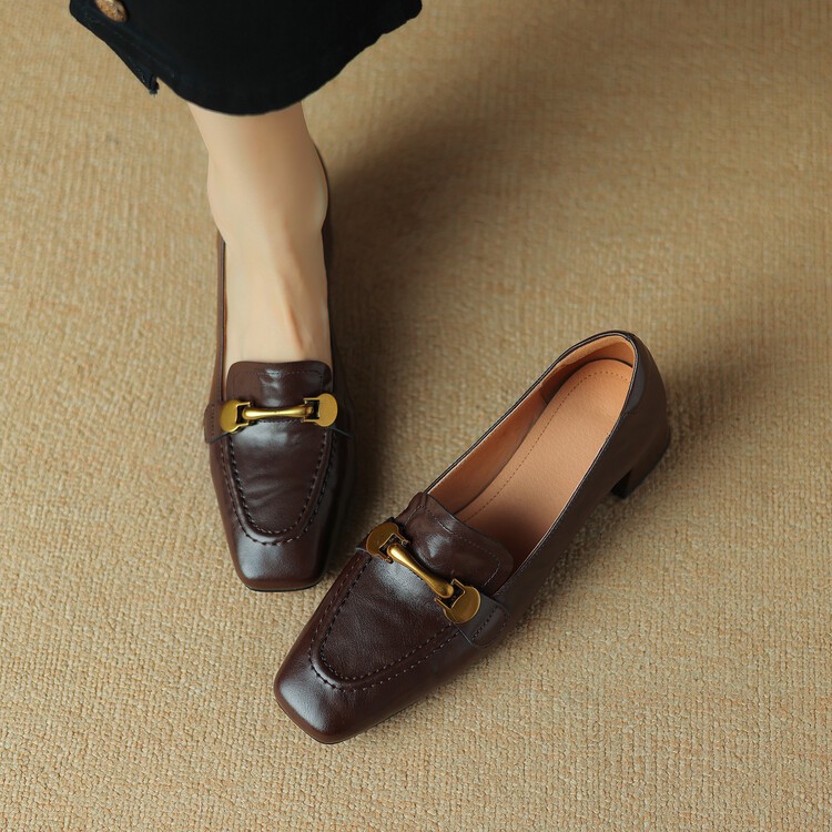 4.5CM2026年春秋新款单鞋春款粗跟法式百搭真皮复古方头女鞋主图