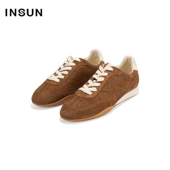 INSUN恩裳2025秋季休闲美拉德复古羊反绒德训鞋主图