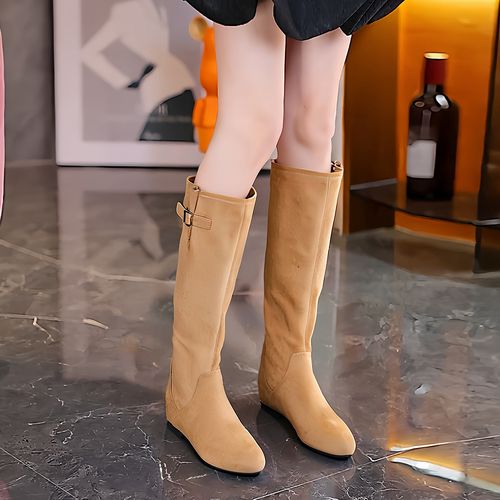 4cm内增高时尚长靴女2025秋冬新款圆头堆堆靴复古百搭中筒时装靴主图