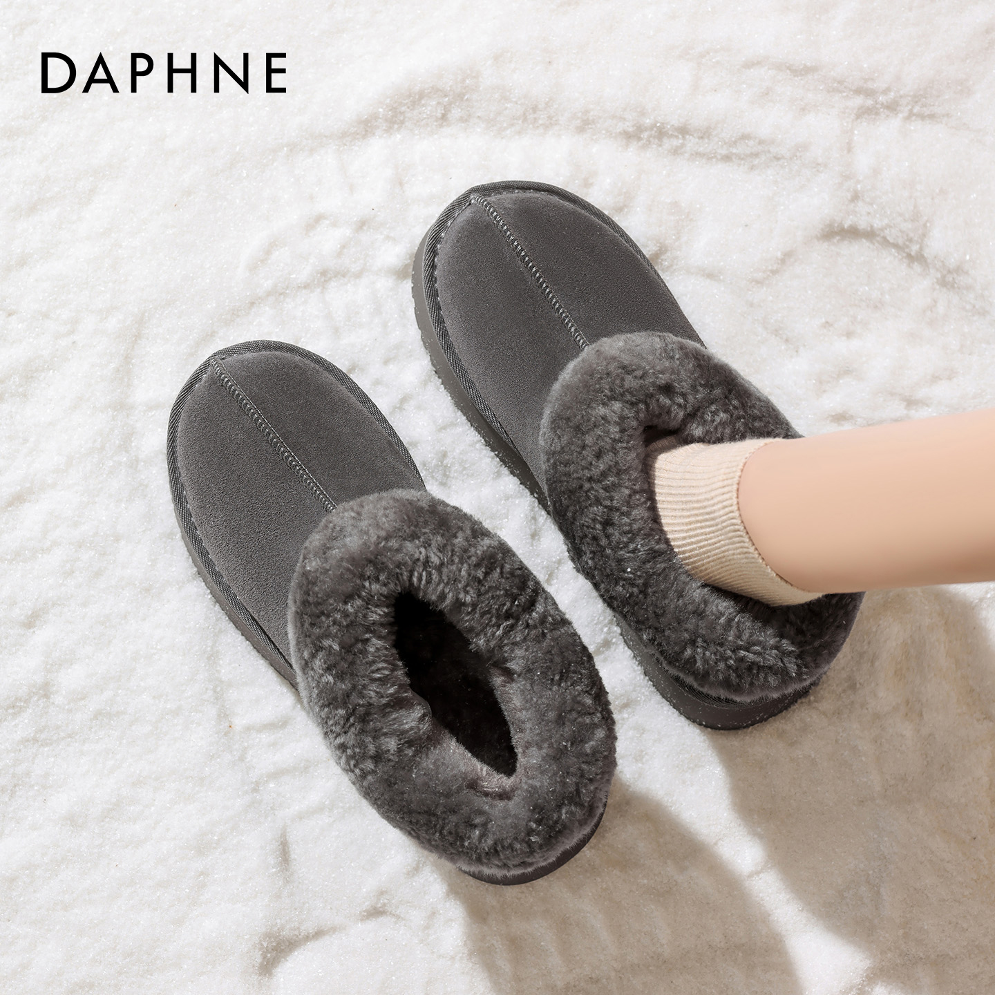 达芙妮灰色雪地靴女2025冬季新款内增高厚底毛毛棉鞋东北防滑棉靴主图