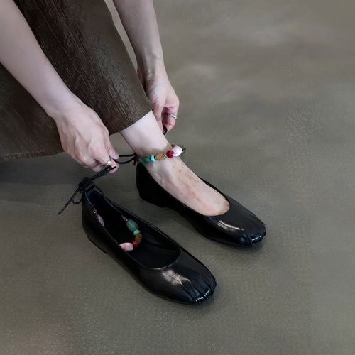 牛皮版~圆头女款褶皱设计简约百搭小众低跟软底气质时尚优雅单鞋主图