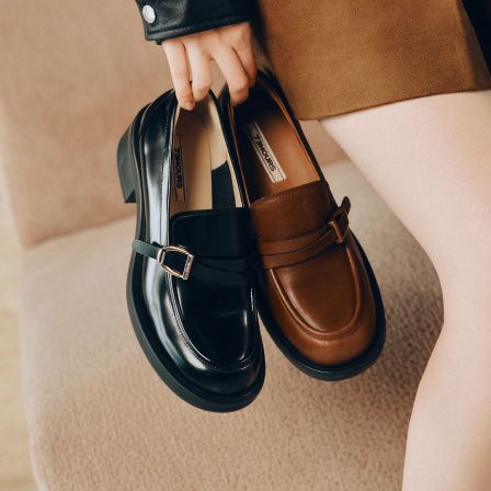 【达人】73hours女鞋布里克巷2026春季新款黑色厚底英伦风小皮鞋