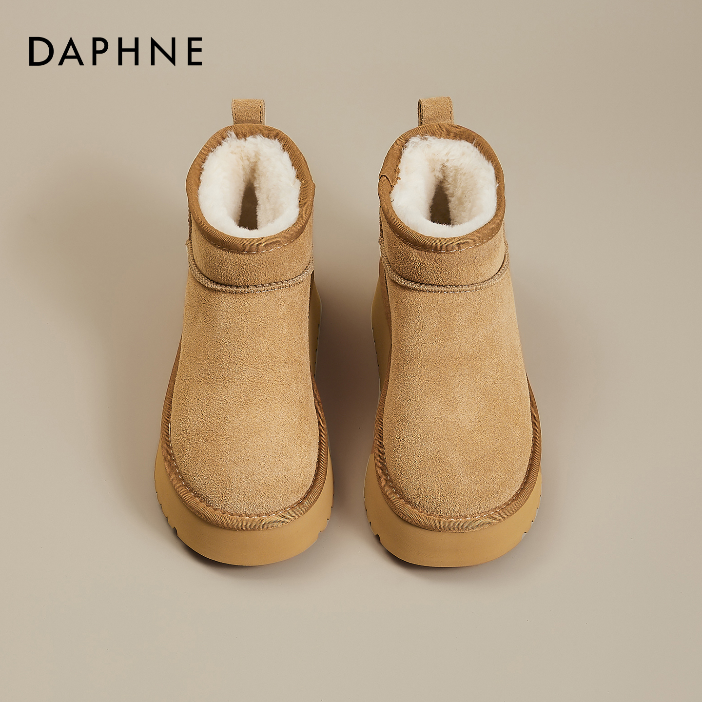 达芙妮加绒加厚雪地靴女2025新款秋冬季靴子女防滑短靴厚底大棉鞋主图