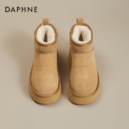 达芙妮加绒加厚雪地靴女2025新款秋冬季靴子女防滑短靴厚底大棉鞋