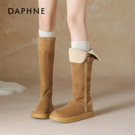 达芙妮长筒雪地靴女款2025新款冬季加绒厚底两穿长靴东北保暖棉鞋