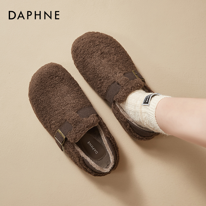 达芙妮加绒勃肯鞋女2025冬季新款保暖棉鞋全包毛毛鞋两穿博肯单鞋主图