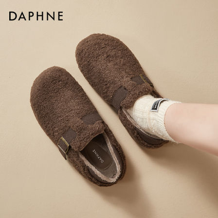 达芙妮加绒勃肯鞋女2025冬季新款保暖棉鞋全包毛毛鞋两穿博肯单鞋