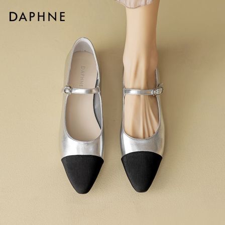 达芙妮银色玛丽珍鞋单鞋女2025夏季新款晚晚风平底小香风豆豆鞋