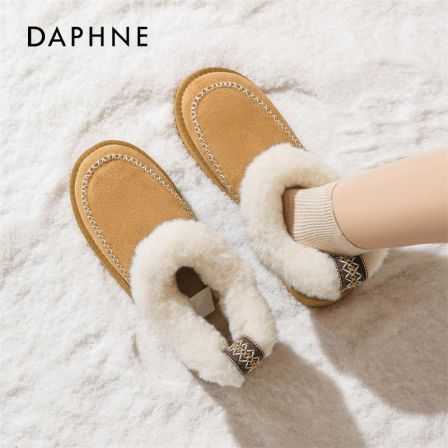 达芙妮桑坡雪地靴女2025冬季新款厚底毛毛短靴民族风保暖加绒棉鞋