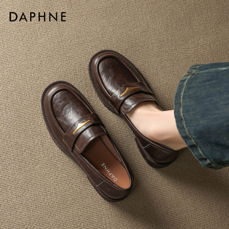 达芙妮复古棕色乐福鞋女款2026春季新款显瘦不累脚通勤软底单鞋子