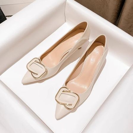 WANSSENY真皮高跟鞋女细跟2026新款ins潮牌尖头时尚方扣小码单鞋