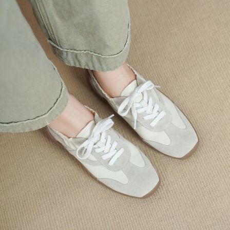 跟高3CM/2026春款真皮德训鞋平底拼色系带百搭休闲皮鞋复古单鞋女