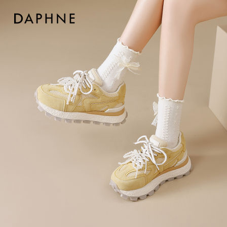 达芙妮黄色芭蕾德训鞋女鞋2026厚底松糕鞋阿甘小个子高级增高鞋子