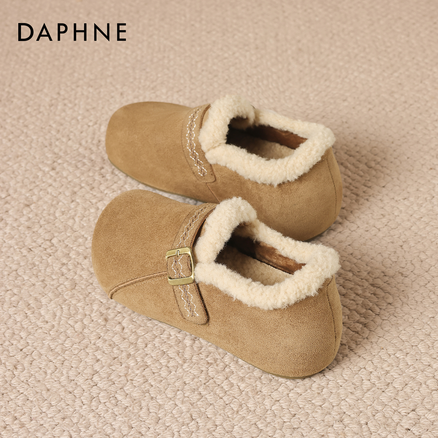 达芙妮加绒勃肯鞋女2025新款冬季防滑雪地靴增高厚底单鞋保暖棉鞋主图