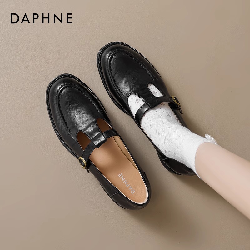 达芙妮T字玛丽珍小皮鞋女2025新款复古黑色乐福鞋小香风法式单鞋主图