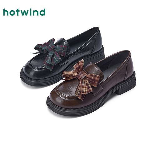 热风2026年春季新款女士学院风减龄乐福鞋时尚复古女鞋H02W26513主图