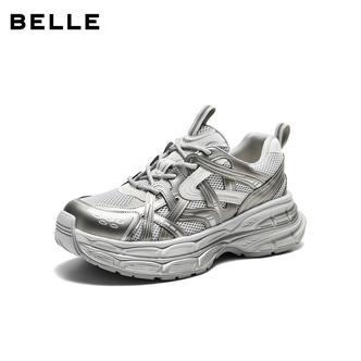 百丽星河轨迹银色老爹鞋男2026新款春厚底增高运动休闲鞋8PS01AM6主图