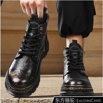 东方骆驼马丁靴男春季高帮鞋英伦厚底轻便高帮鞋户外中帮工装靴子
