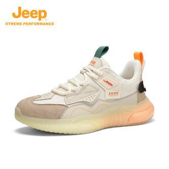 Jeep吉普男鞋时尚百搭春季新款网面透气休闲板鞋男厚底增高运动鞋