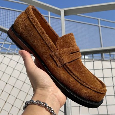 2026春季新款老钱风男士透气真皮一脚蹬乐福鞋低帮套脚休闲皮鞋