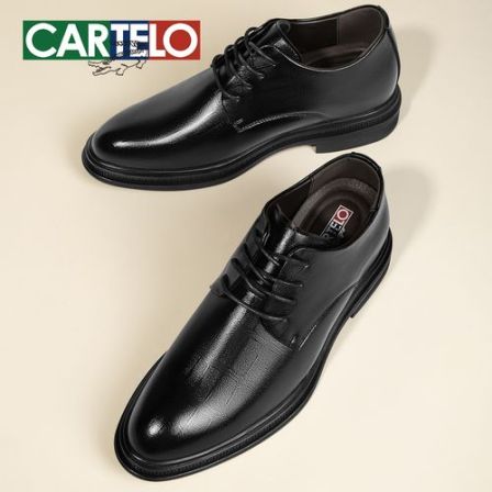 【隐形增高6CM】卡帝乐鳄鱼男士春季男鞋系带商务正装结婚新郎皮鞋