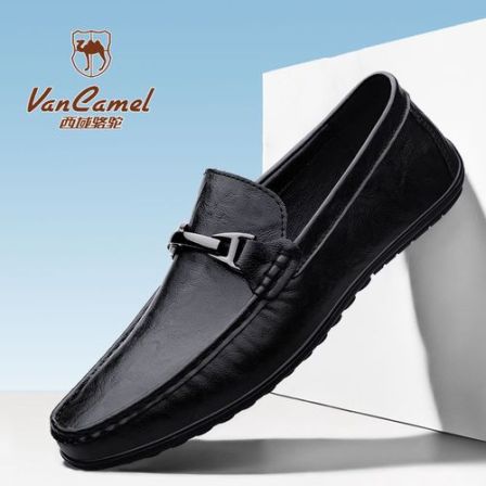 西域骆驼豆豆鞋百搭秋冬透气男鞋一脚蹬软底耐磨英伦商务男士皮鞋