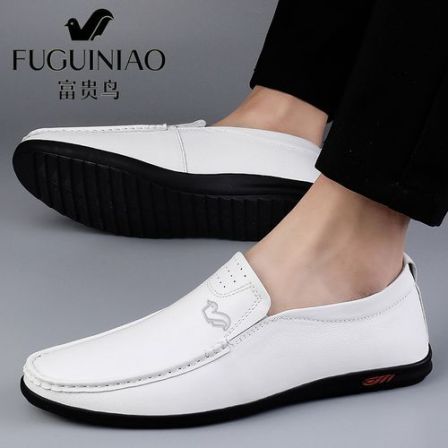 富贵鸟春季正品皮鞋男百搭商务休闲鞋简约豆豆鞋男软底防滑爸爸鞋