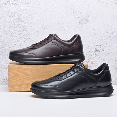 休闲素面正装男士运动风休闲皮鞋黑色防滑防水M76101主图