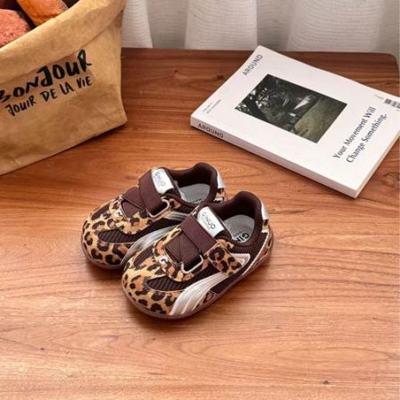 奇诺鼠春季新款宝宝防滑百搭时尚软底豹纹休闲学步赛车鞋1849