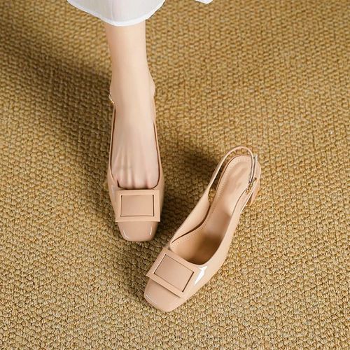 两个颜色~夏季方头平跟一字带凉鞋女包头浅口软底方扣凉鞋主图