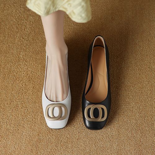 牛皮~2.5cm春秋新款浅口单鞋米白色软底百搭法式气质温柔真皮女鞋主图