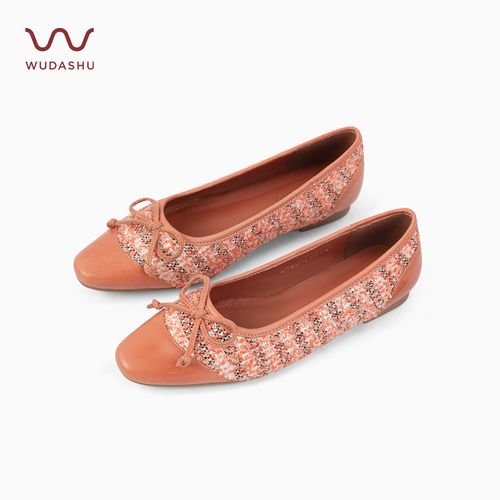【WUDASHU】新款百搭小香风浅口蝴蝶结平底芭蕾单鞋玛丽珍主图