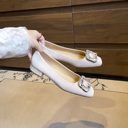 【初恋奶糖】秋季温柔风方扣水钻粗跟单鞋优雅气质跟鞋国风平跟单鞋主图