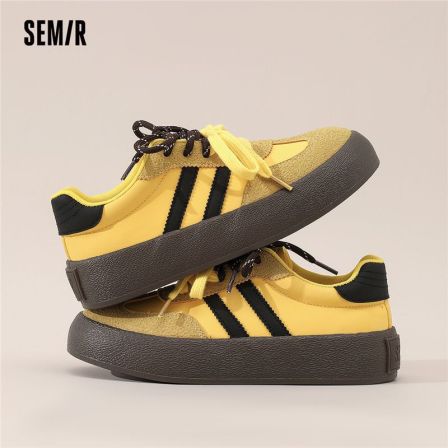 SEMIR秋冬女鞋增高复古黄色鞋子德训鞋女经典板鞋小众系带运动鞋