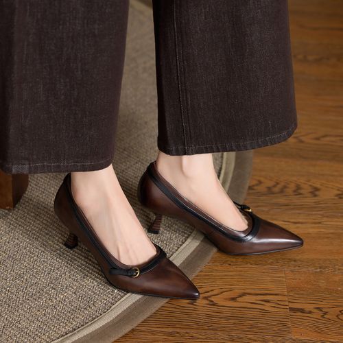 牛皮6厘米 34-40 气质复古尖头法式细跟浅口单鞋时尚女鞋主图