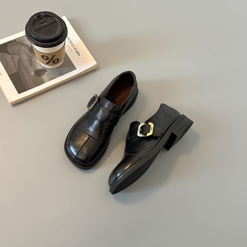 2026春款方形金属扣英伦风复古乐福小皮鞋一脚蹬百搭中跟女皮鞋主图