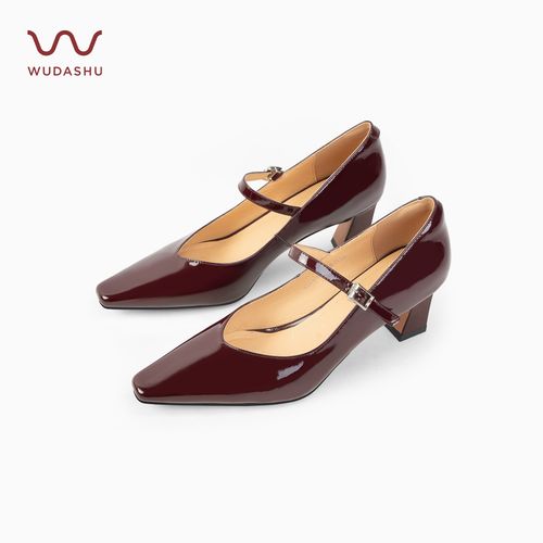 【WUDASHU】春夏新款法式真皮一字带粗跟气质百搭方头玛丽珍主图