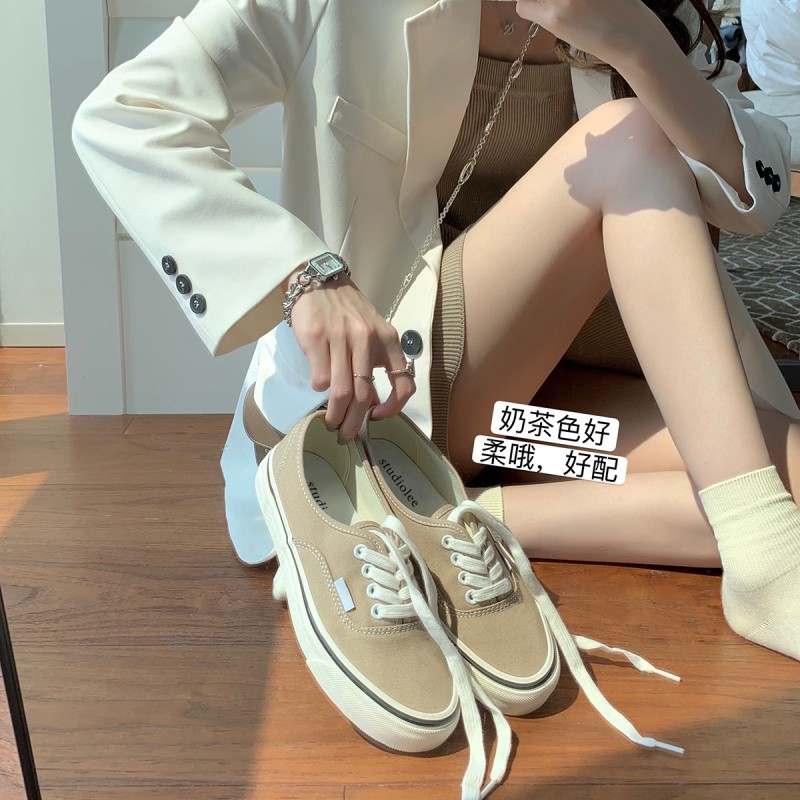 葡萄妈Studiolee 低帮帆布鞋女新款百搭系带厚底小白板鞋主图