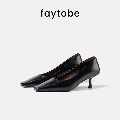 【春上新】faytobe极简方头细跟浅口单鞋2026春季新款真皮气质优雅高跟鞋主图