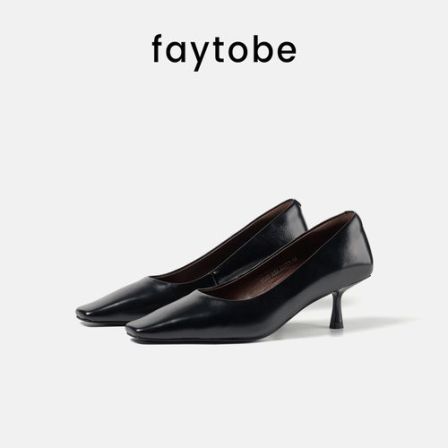 【春上新】faytobe极简方头细跟浅口单鞋2026春季新款真皮气质优雅高跟鞋