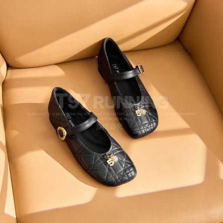 T97新款法式风菱格纹一字带浅口玛丽珍单鞋女G3512