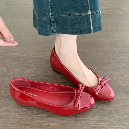 内增高漆皮红色蝴蝶结单鞋女鞋子2026年春秋新款配裙子气质晚晚鞋主图
